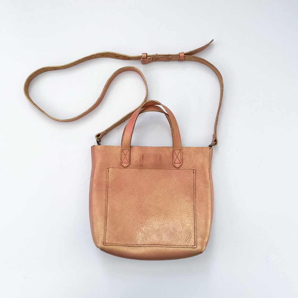 Madewell Custom Rose Gold Small Transport Tote Leather Crossbody